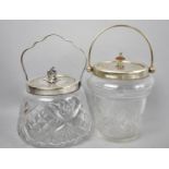 Two Edwardian Silver Plate Mounted Cut Glass Biscuit Barrels