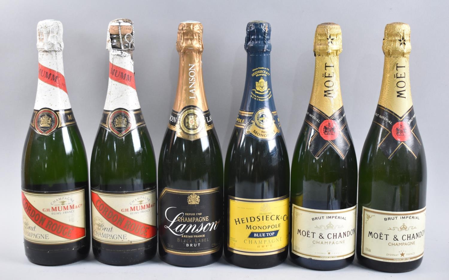 Six Bottles of Champagne to Include Two Bottles Moet, Two Bottles Mumm Cordon Rouge, Lanson and