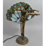 A Reproduction Figural Art Deco Style Table Lamp Base in the Form of a Dancing Girl with Tiffany
