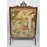 A Late Victorian Mahogany Framed Fire Screen with Tapestry Centre depicting mother and Child,
