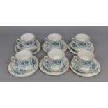 A Queen Anne Blue Floral Decorated Tea Set to comprise Six cups, Saucers and Side Plates