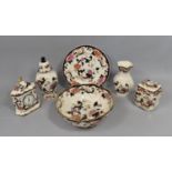 A Collection of Masons Mandalay China to comprise Large Bowl, Plates, Mantel Clock, Lidded Vase, Tea