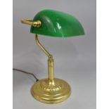 A Reproduction Brass and Green Glass Desktop Reading Lamp