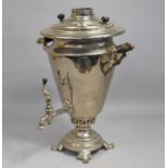 A Mid 20th Century Silver Plated Two Handled Russian Samovar with Four Scrolled Feet, 50cms High