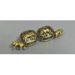 A Pair of Russian Faberge Style 14ct Gold Cufflinks decorated with Elephant inside Rose Cut