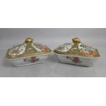 A Pair of 19th Century Chinese Canton Tureens and Covers in the Famille Rose Palette with Gilt