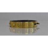 A Small 19th century Brass and Leather Dog Collar with Twist Clasp, Hinged Design and Name Plaque