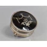 A Circular Silver and Tortoiseshell Box with Pique Work on Fleur De Lys Raised Supports, London