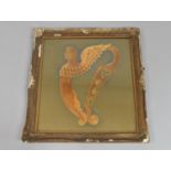 A 19th Century Gilt Framed Silk Embroidery of The Irish Harp Angel Erin, 38x40cms