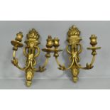 A Pair of Gilt Wooden Two Branch Sconces in the Form of Blazing Torches with Entwined Serpents and