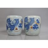 A Pair of Blue and White Japanese Cache Pots decorated with Double Gourd Vases, 27cms High