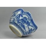 A Chinese Blue and White Bowl of Square Form with Petal Lobed Rim decorated with River Village