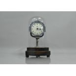 An Art Deco Electric Clock by Bulle Under Glass Dome, Set on Octagonal Wooden Stand, Chrome
