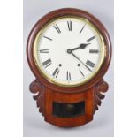 A Late 19th Century Mahogany Drop Dial Wall Clock with White Enamelled Dial, 8 Day Movement, 55cms