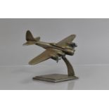 WWII Interest, Mid 20th Century Silvered Bronze Model of a Bomber, Four Engines with Spinning