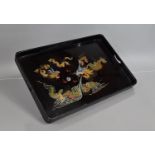 A Mid/Late 20th Century Oriental Lacquered Two Handled Drinks Tray Decorated with Dragons, 51x34x4cm