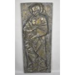 A Mid 20th Century Fibreglass Brutalist Architectural Panel of a Standing Saint, With Faux Bronze