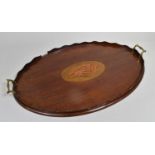 A Late 19th Century Mahogany Oval Galleried Tray with Two Brass Handles, One Section of Gallery