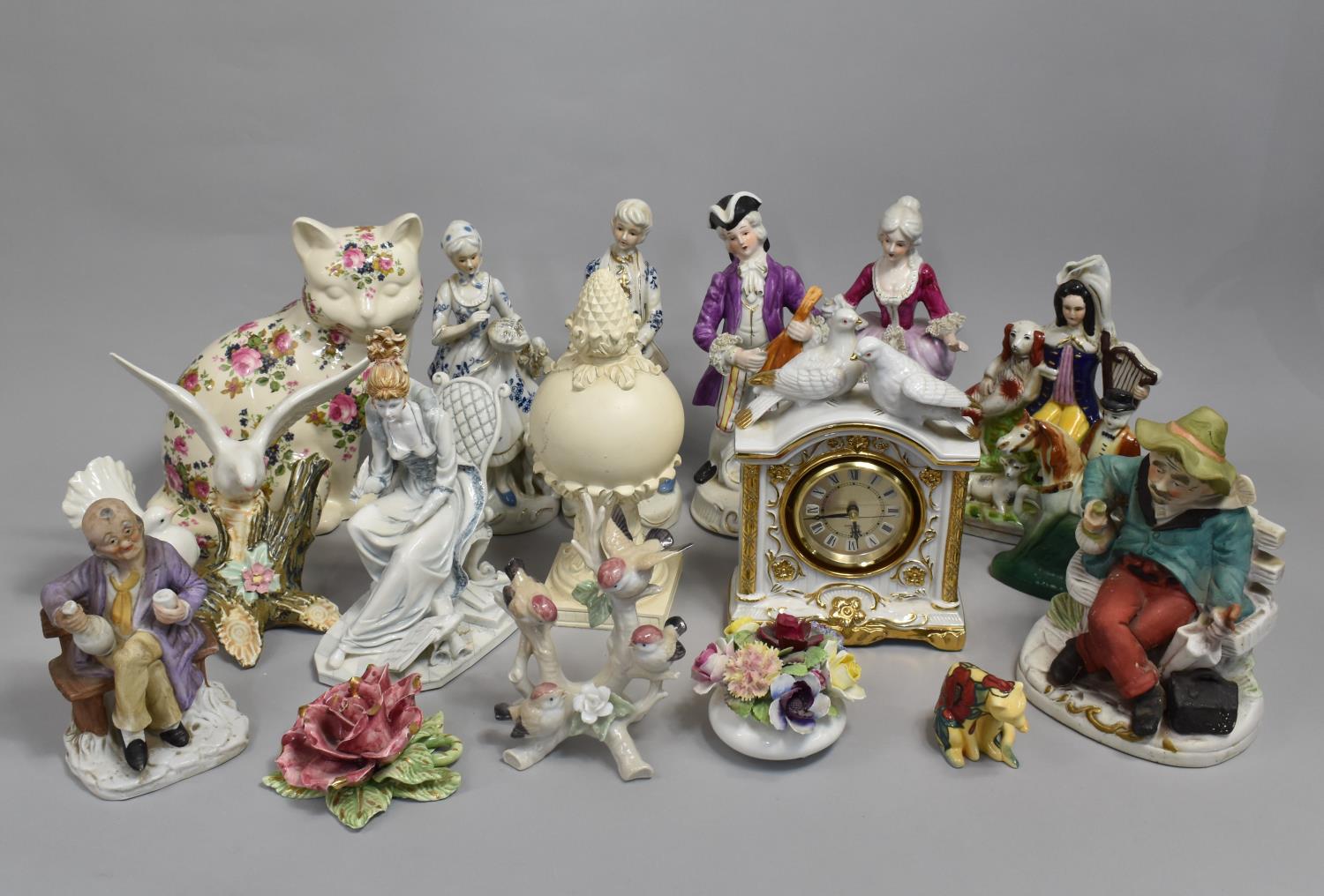 A Collection of Various Continental Ceramic Ornaments to Include Figural and Animal Examples (Some