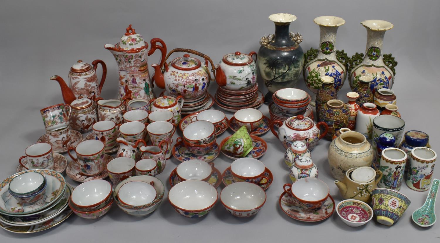 A Large Collection of Various Japanese Souvenir Kutani and Satsuma Teawares and Vases (Various