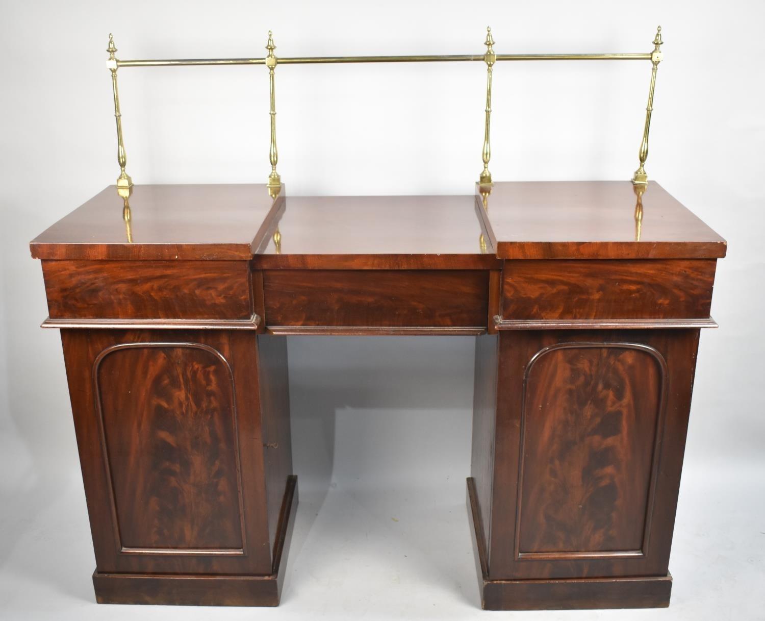 A Mid 19th Century Mahogany Sideboard with Brass Gallery Screen Frame, Breakfront Form with Centre