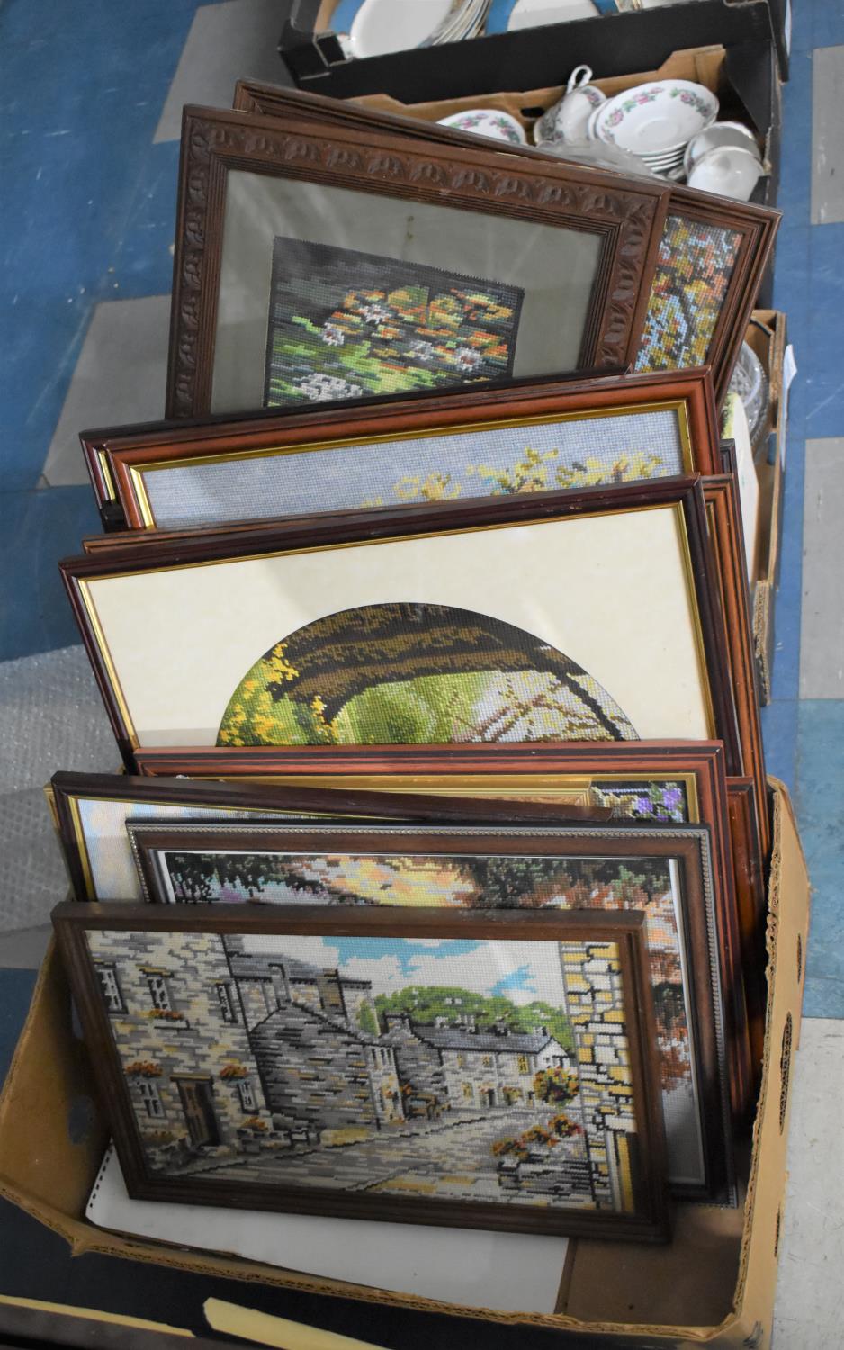 A Box of Various Framed Tapestries