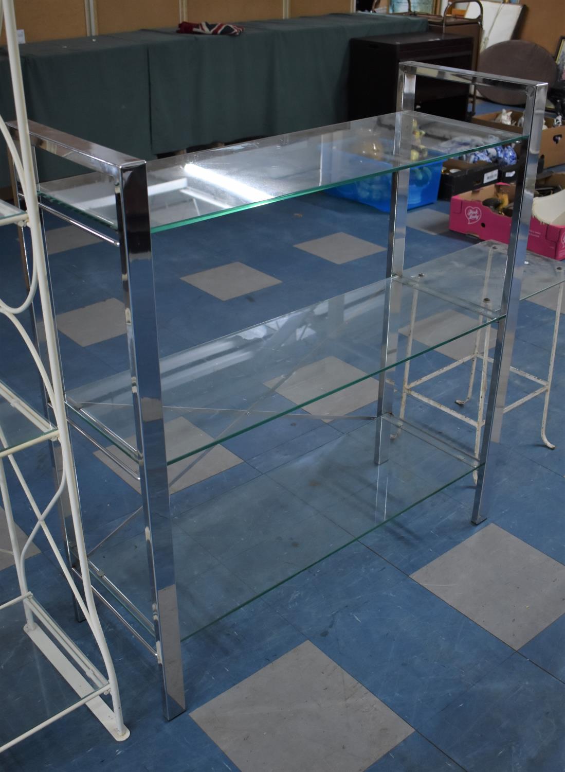 A Chrome and Glass Three Shelf Unit