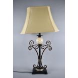 A Modern Scrolled Metal and Polished Stone Table Lamp and Shade, Overall Height 70cm