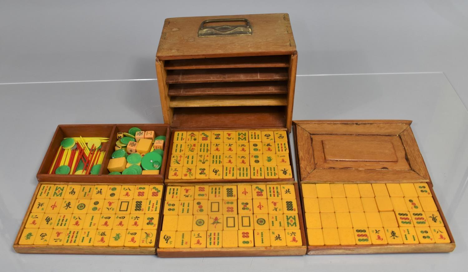 A Mid/Late 20th Century Mah Jong Set Housed in Wooden Chest with Brass Top Handle, Slide Front Panel - Image 2 of 2