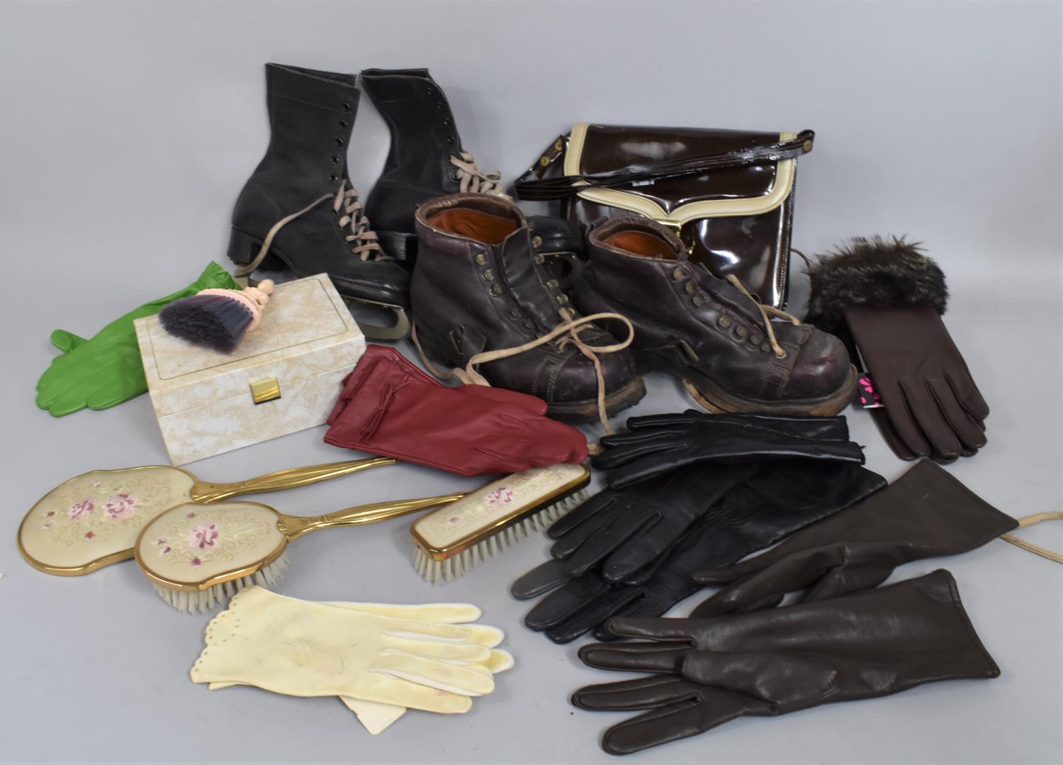 A Collection of Various Items to Comprise Dressing Table Brushes, Ladies Gloves, Handbags, Ice