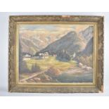 An Early 20th Century Gilt Framed Oil on Board, Naive Alpine Landscape, 47x36cm