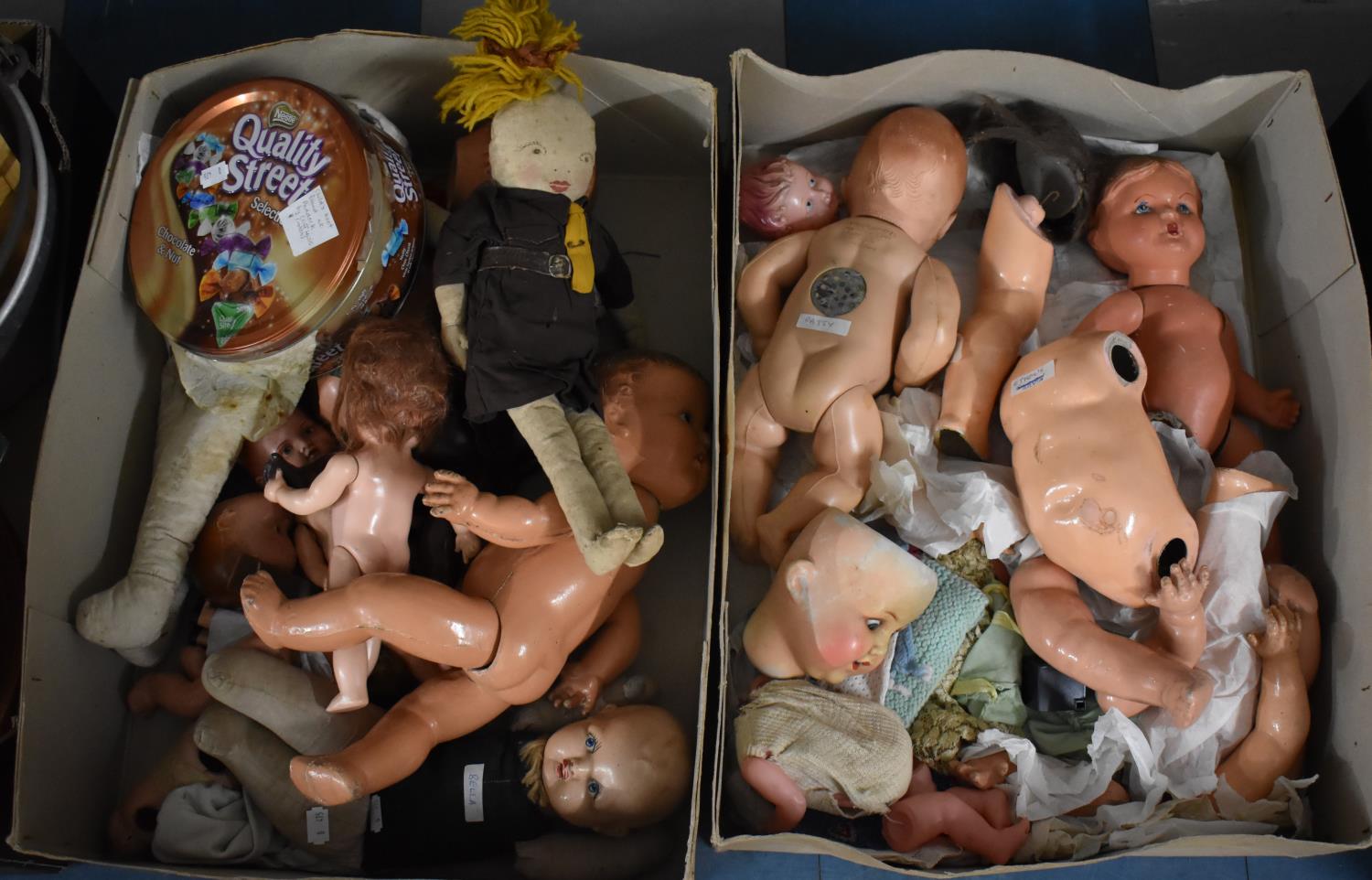 Two Boxes of Vintage Dolls to Comprise Porcelain Head Example