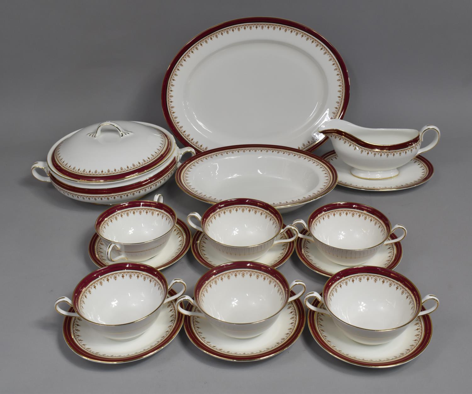 An Aynsley Durham (1646) Pattern Soup and Part Dinner Service to Comprise Six Two Handled Soup