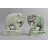 A Pair of Carved Stone Studies of Elephants, Perhaps Bookends, 16.5cm High
