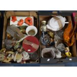 Two Boxes of Various Ceramics to Comprise Slipware Glazed Swan Ornament, Kitchen Wares etc