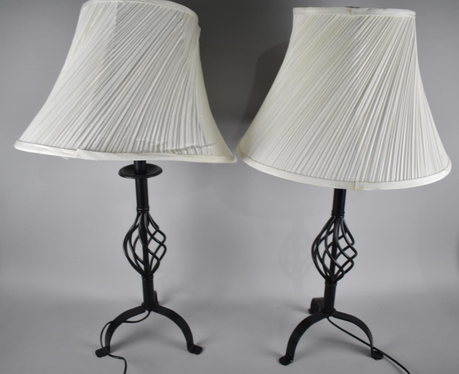 A Pair of Modern Wrought Iron Table Lamps and Shades, Overall Height 77cm