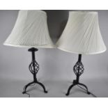 A Pair of Modern Wrought Iron Table Lamps and Shades, Overall Height 77cm