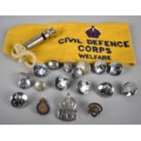 A Collection of Civil Defence Ephemera to Include Armband, Buttons, Pin Badges, Whistle etc