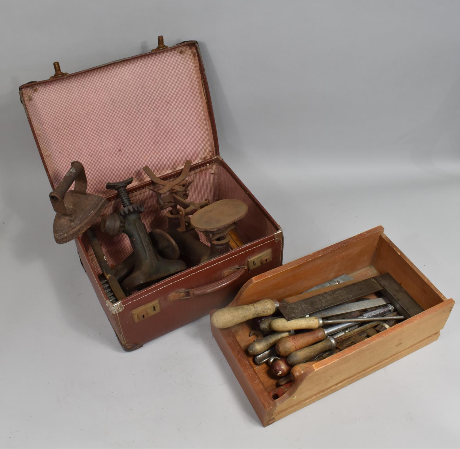 A Collection of Various Vintage and Later Tools to Include Chisels, Stanley Yankee Tool, Iron