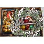 A Box of Various Christmas Decoration to Comprise Wreath etc