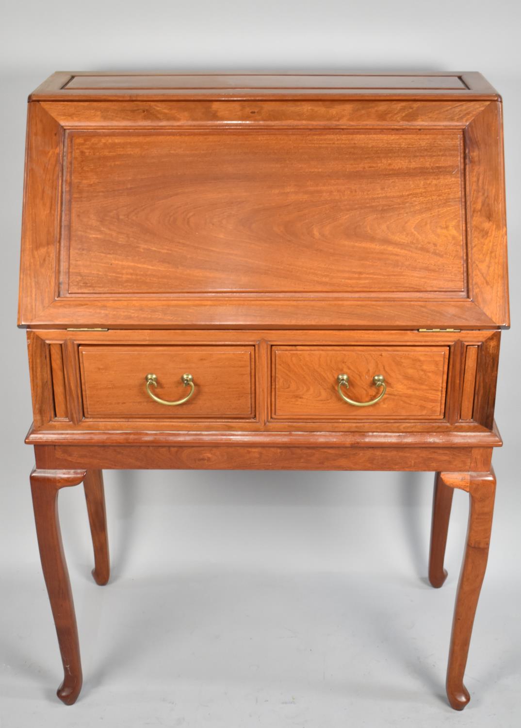 A Far Eastern Hardwood Fall Front Bureau on Stand with Two Short Drawers and Fitted Interior, 77cm