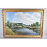 A Framed Oil on Canvas, River Scene with Cattle and Sheep, 75x49cm