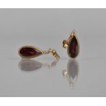 A Pair of 9ct Gold and Garnet Drop Earrings, Teardrop Shaped Stones Bezel Set and with Rope Edge