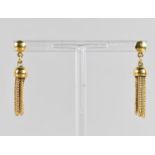 A Pair of 9ct Gold Earrings, Consisting Six Chains from Suspension Ball, UK Hallmark but Rubbed,