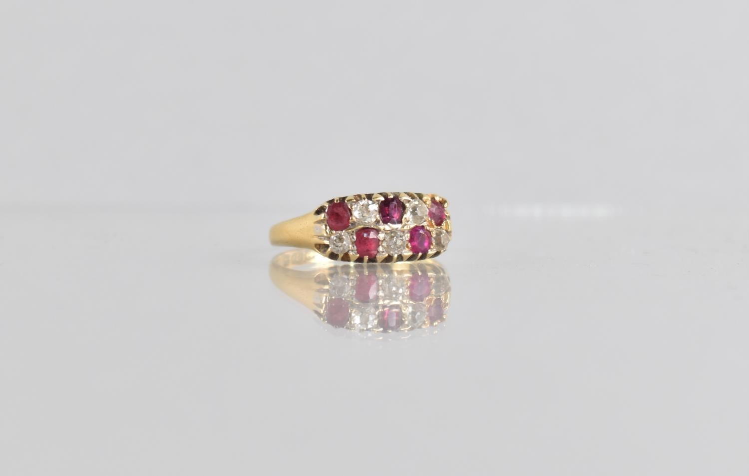 A Late 19th Century 18ct Gold, Diamond and Ruby Panel Cluster Ring, Chequerboard Design with Five - Image 3 of 4