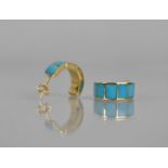 A Pair of Egyptian 18ct Gold and Turquoise Earrings, Six Rectangular Panelled Stones Mounted in
