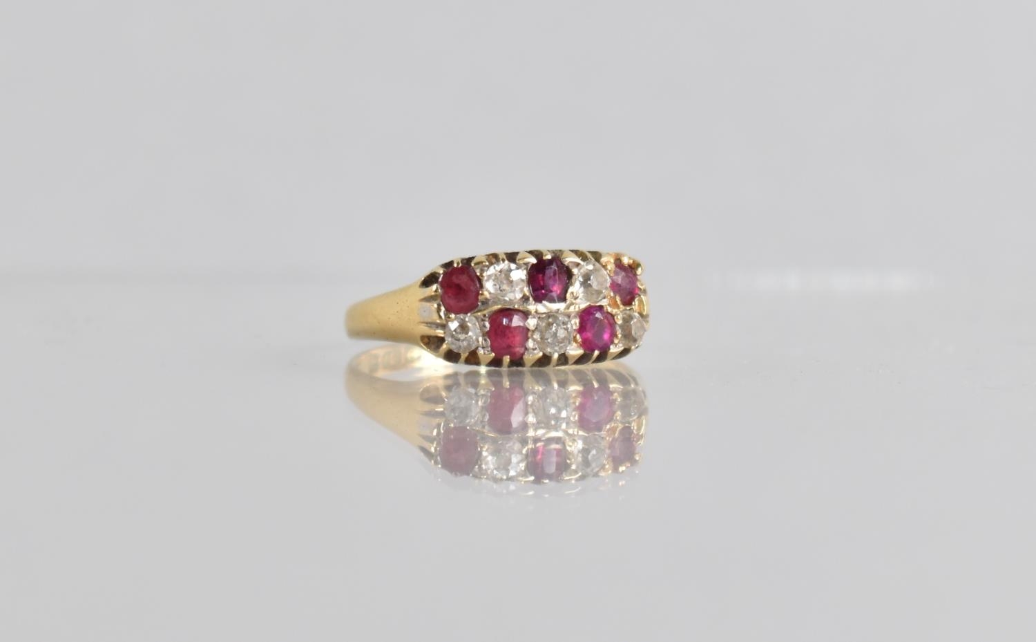 A Late 19th Century 18ct Gold, Diamond and Ruby Panel Cluster Ring, Chequerboard Design with Five