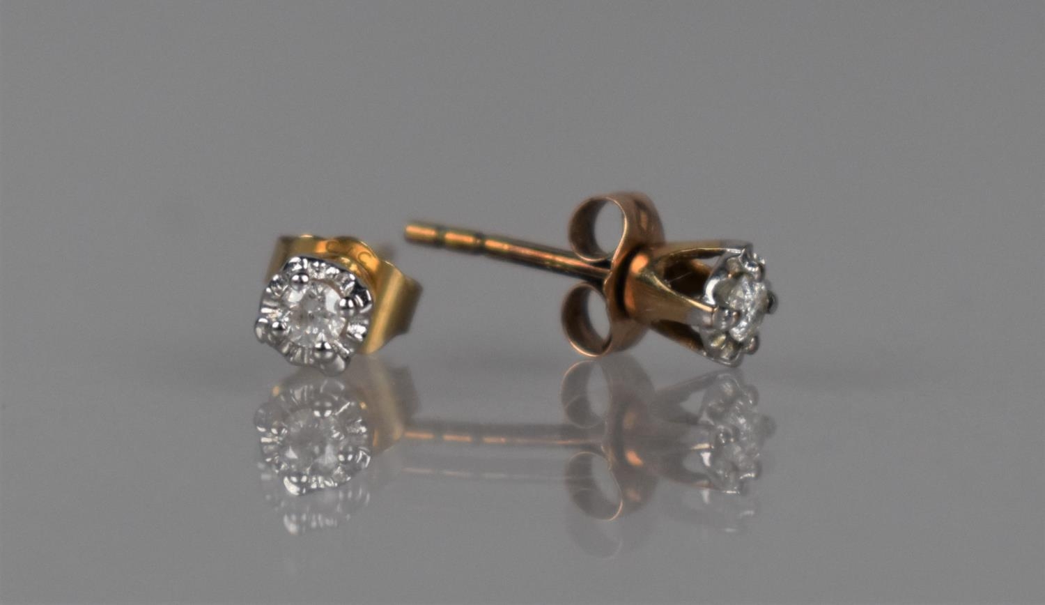 A Pair of Diamond and 9ct Gold Stud Earrings, Brilliant Cut Stones Approx 2mm Diameter in White