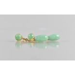 A Pair of Apple Green Jade and Unmarked 22ct Gold Earrings, Circular Cabochon Cut Stones Approx