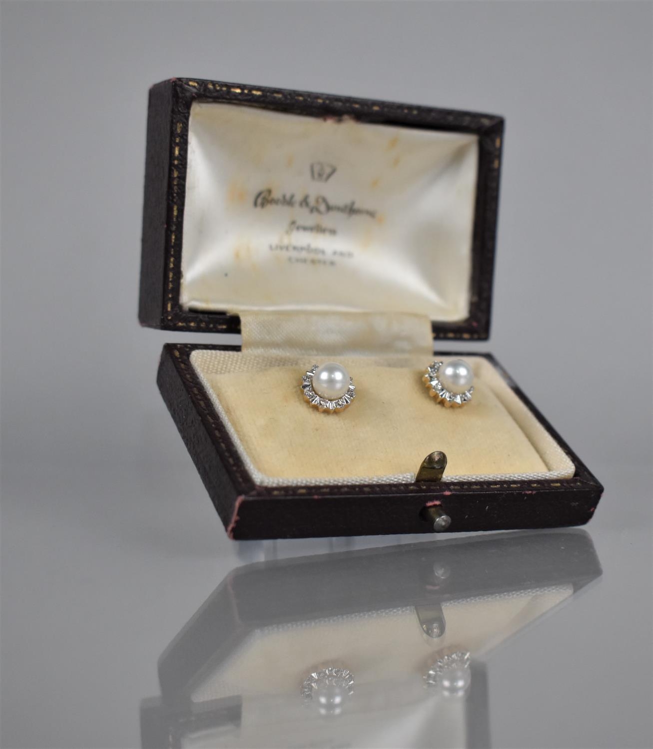 A Pair of Diamond and Pearl Cluster Stud Earrings, Central White Pearl Approx 6mm Diameter, Set in